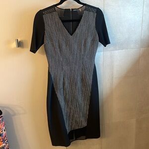 Elie Tahari Black Mesh Stretch Zipper Back Bodycon Dress Size 2